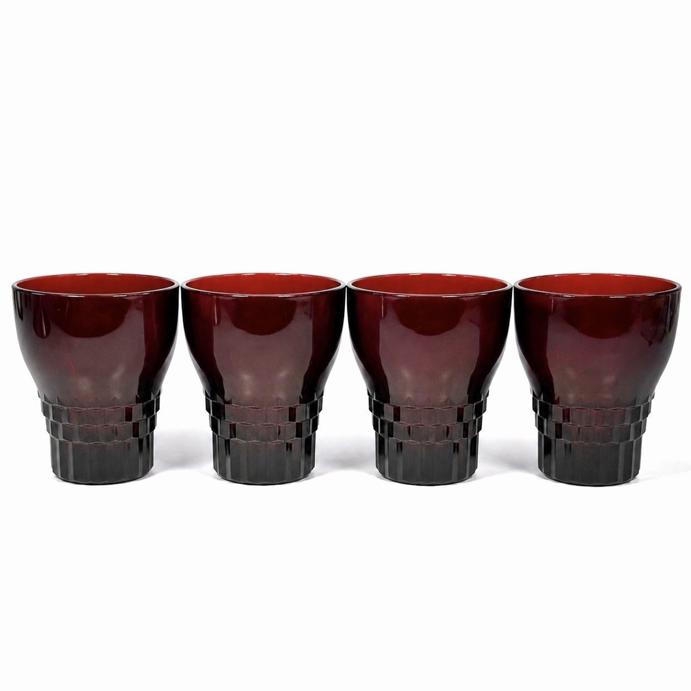 Vintage Anchor Hocking Royal Ruby Red Windsor 10 oz Flat Glass Tumblers Set of 4
